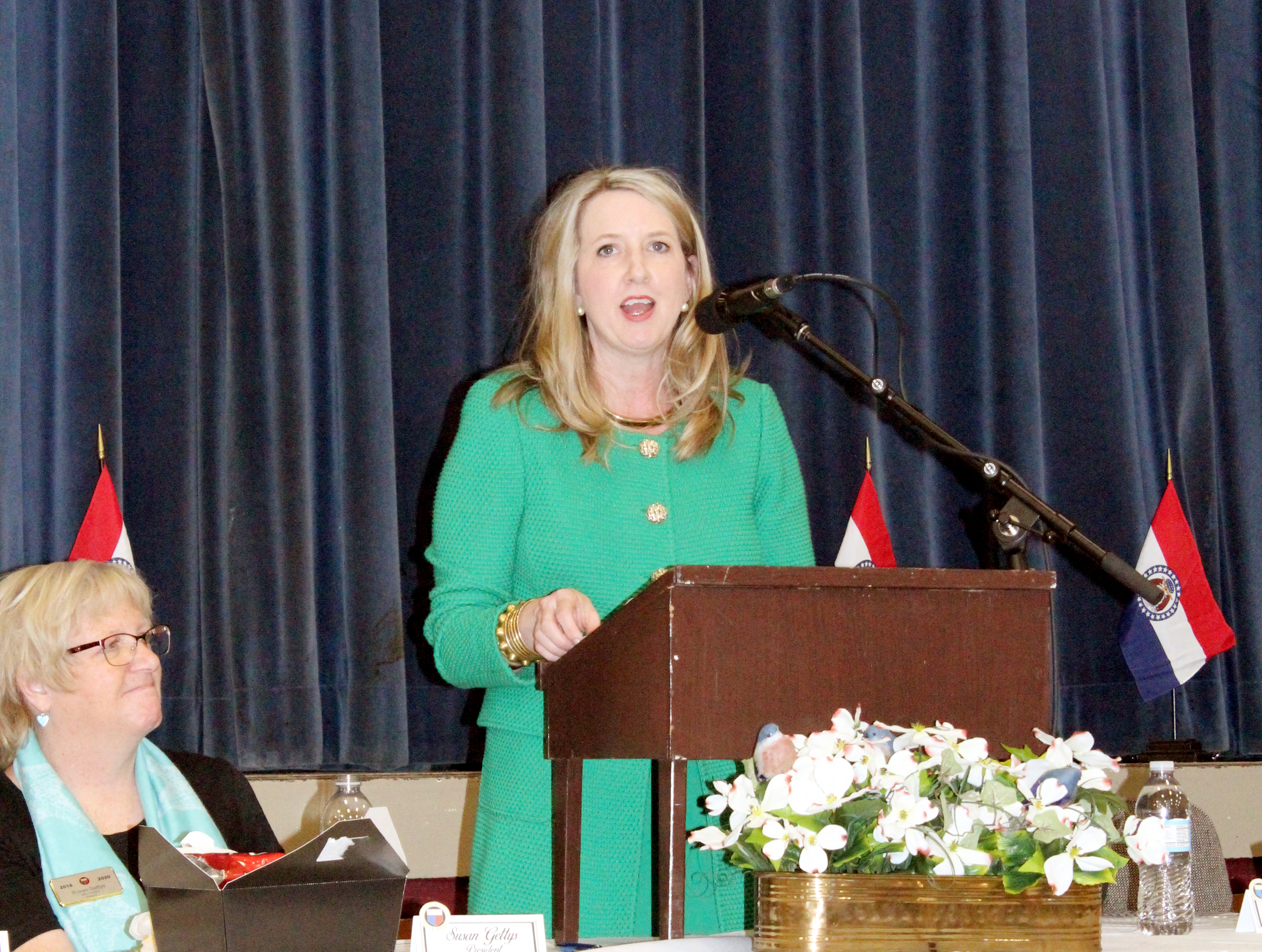 Supreme Court of Missouri Clerk Betsy AuBuchon speaks during General Federation of Women's Clubs of Missouri 85th Annual Sophomore Pilgrimage